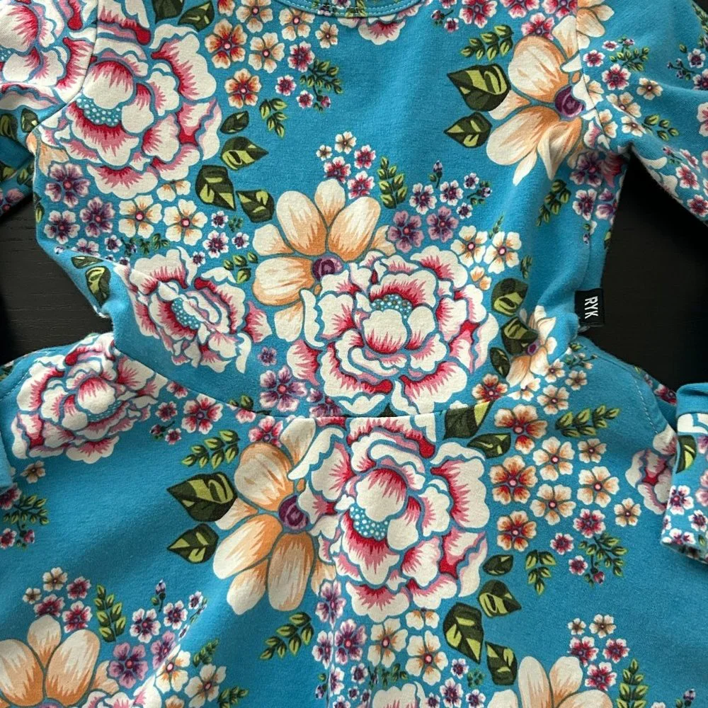 Rock Your Kid Dress Blue Floral Waisted Pocket Short Sleeve Fit &‎ Flare Girl 3